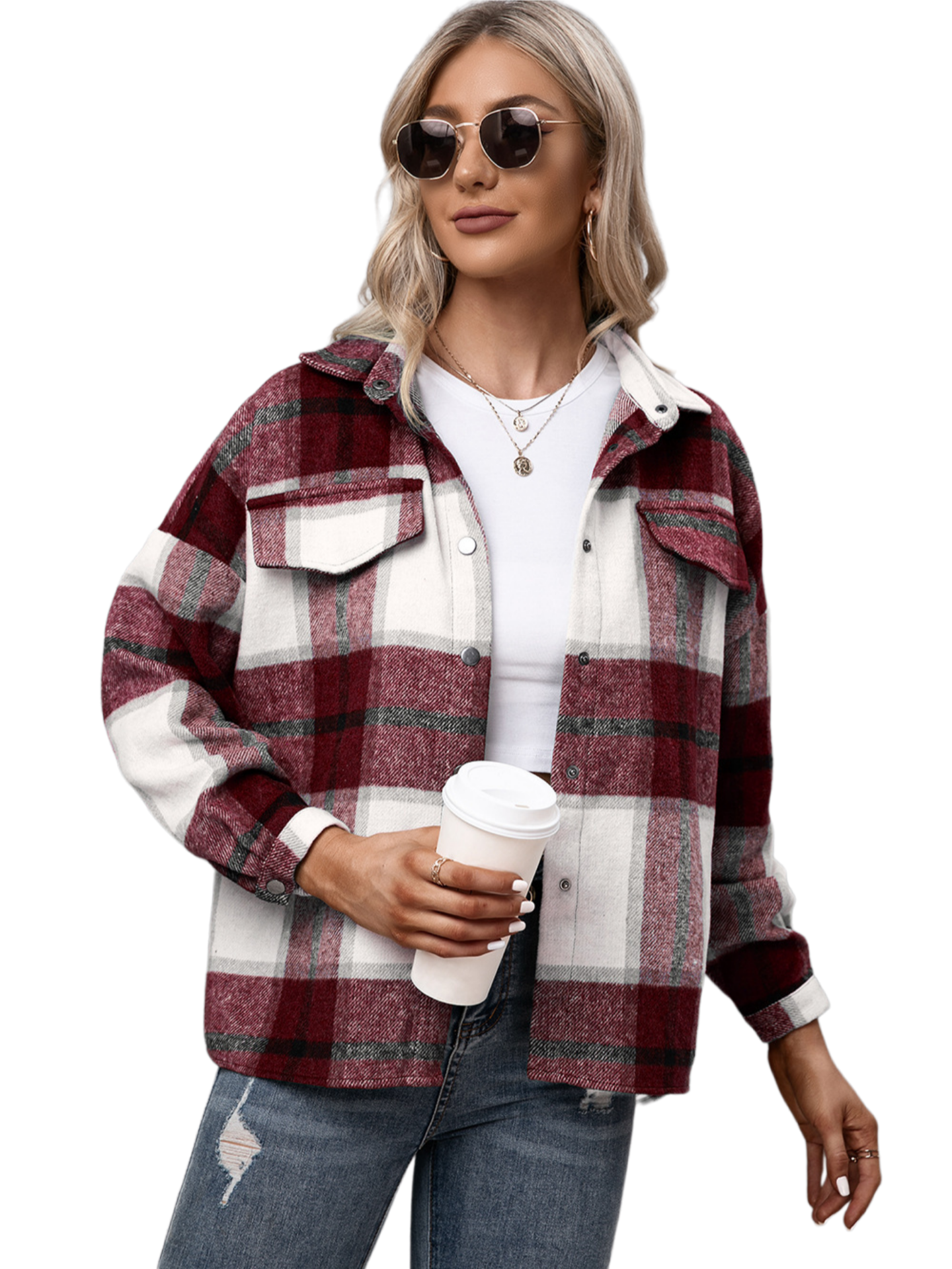 Plaid Long Sleeve Shirt Jacket