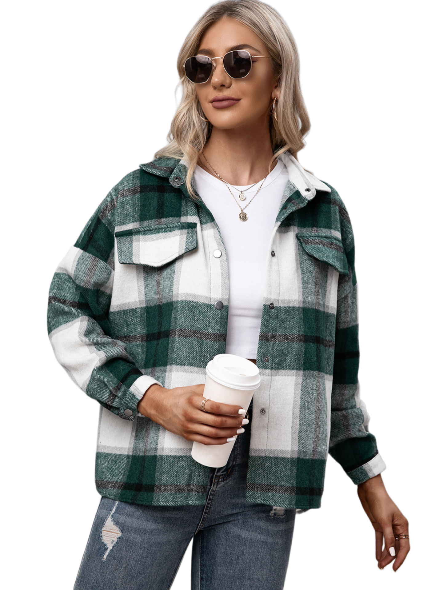 Plaid Long Sleeve Shirt Jacket