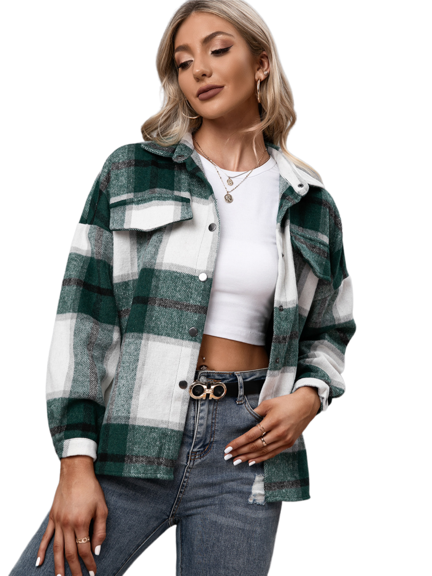 Plaid Long Sleeve Shirt Jacket