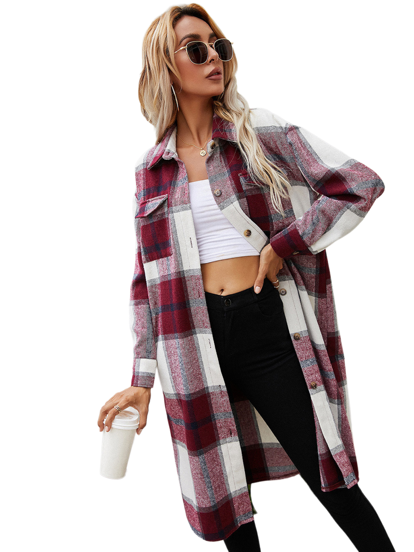 Plaid Longline Shirt Jacket