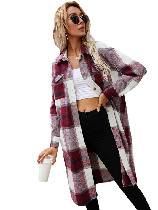 Plaid Longline Shirt Jacket