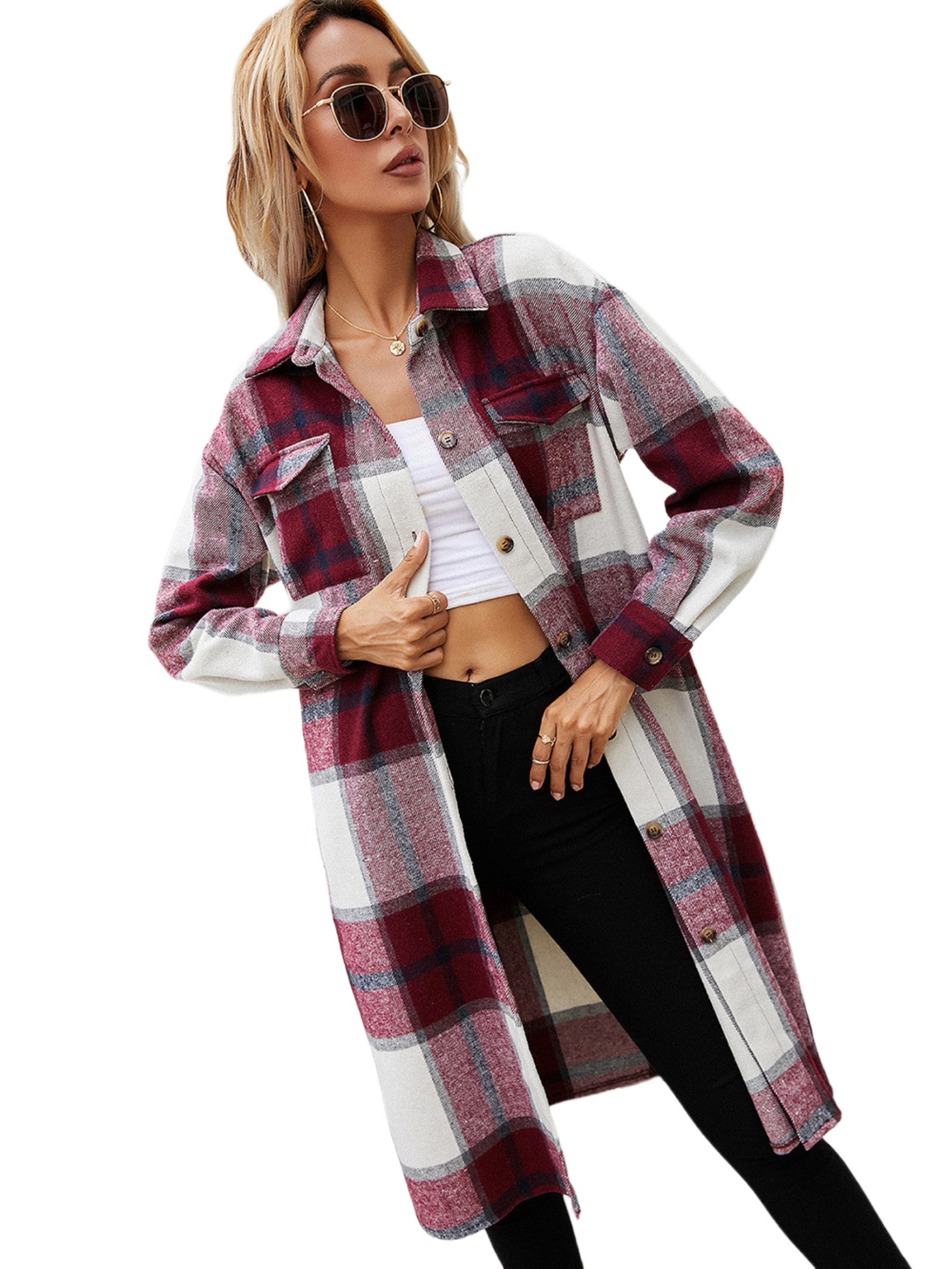 Plaid Longline Shirt Jacket