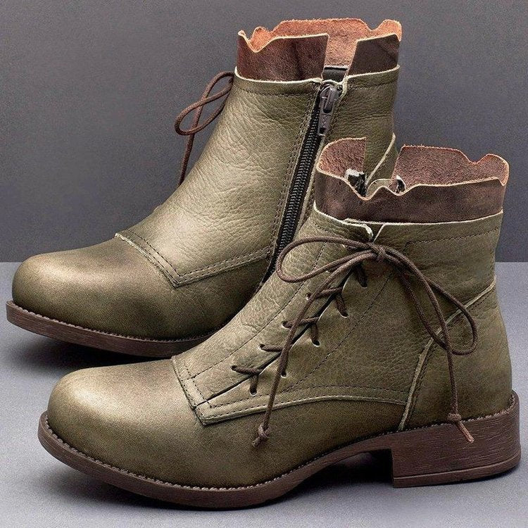 Lace low heel boots lace up Martin boots
