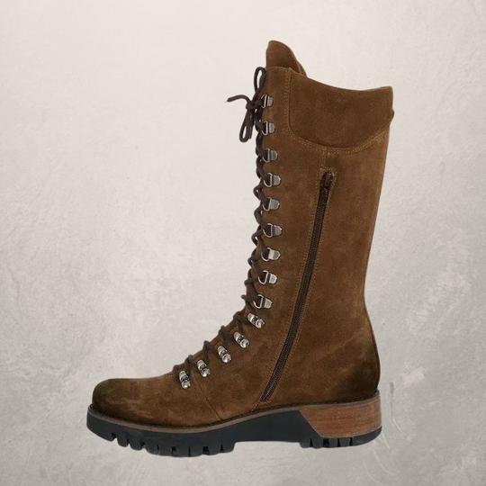 Large lace-up mid-tube women's leather boots