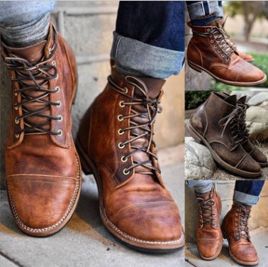 European and American Large Size Lace-Up Low Boots