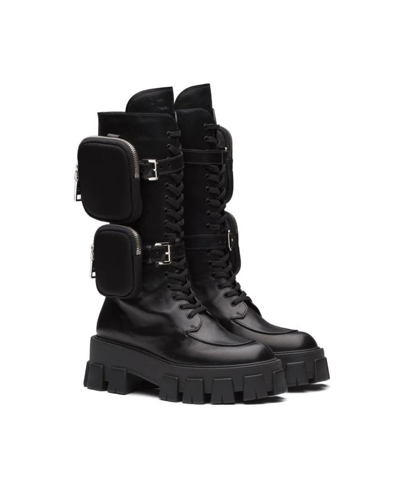 Thick-soled Casual Lace-up Zipper Bag Boots