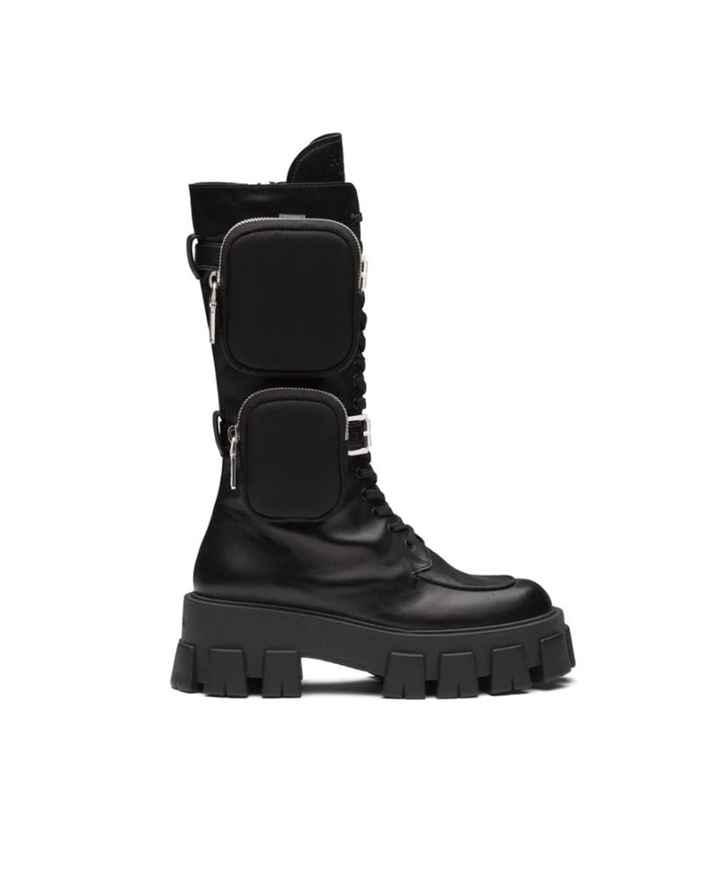 Thick-soled Casual Lace-up Zipper Bag Boots