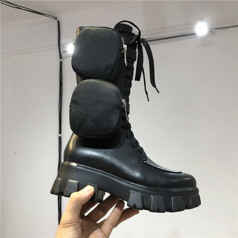 Thick-soled Casual Lace-up Zipper Bag Boots