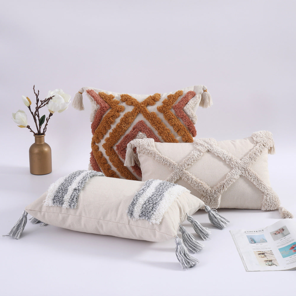 Lace Tassel Tufted Pillowcase Ins Home Decoration Bohemian Cushion Bedside