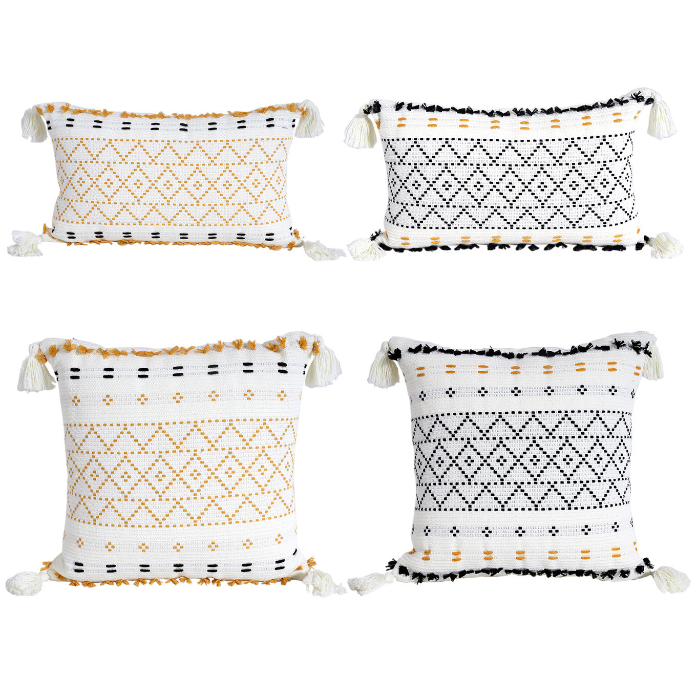 Cut Flower Knitted Geometric Tassel Plush Pillow