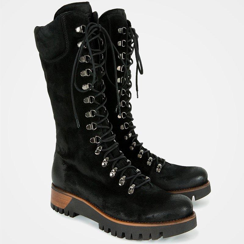Large lace-up mid-tube women's leather boots