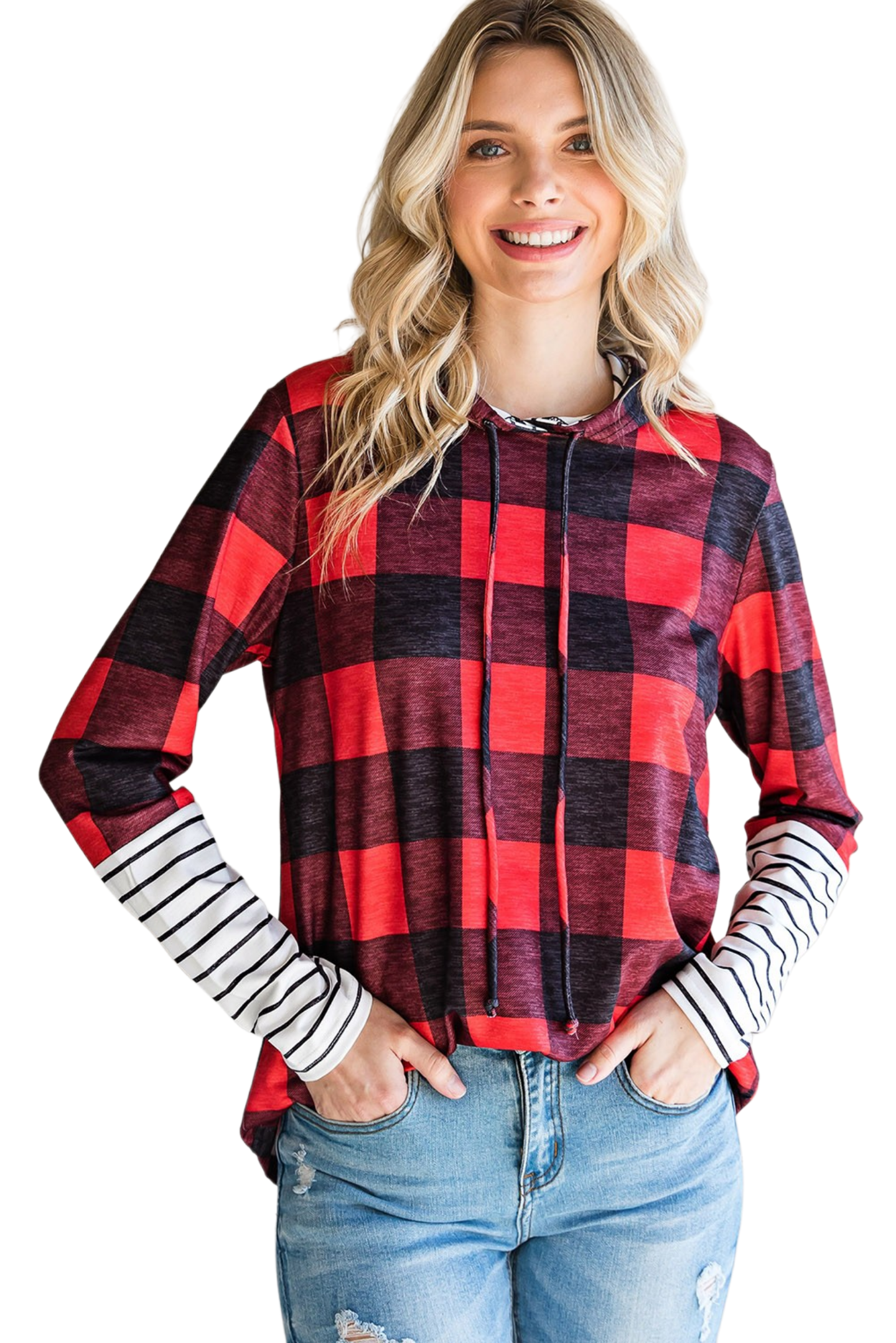 Plaid Striped Long Sleeve Hoodie