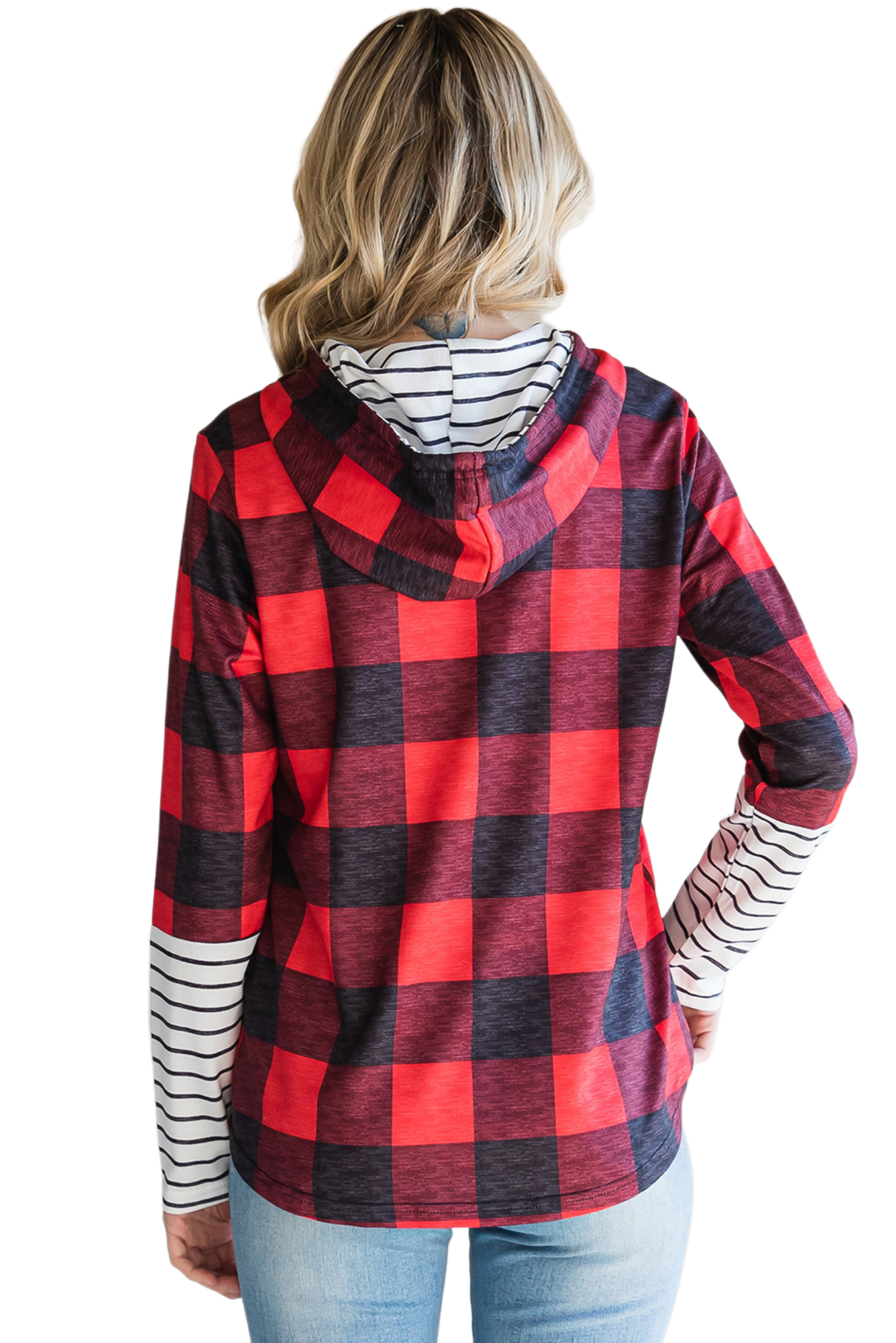 Plaid Striped Long Sleeve Hoodie