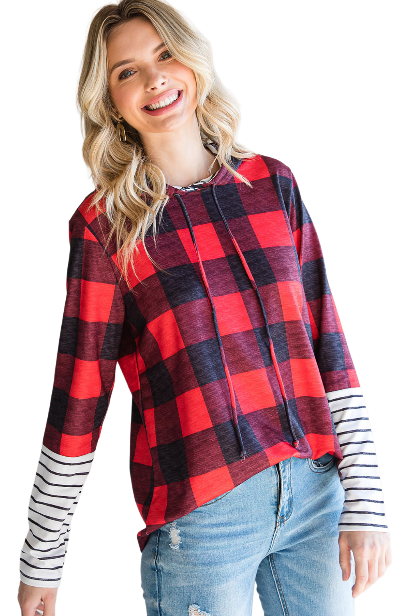 Plaid Striped Long Sleeve Hoodie