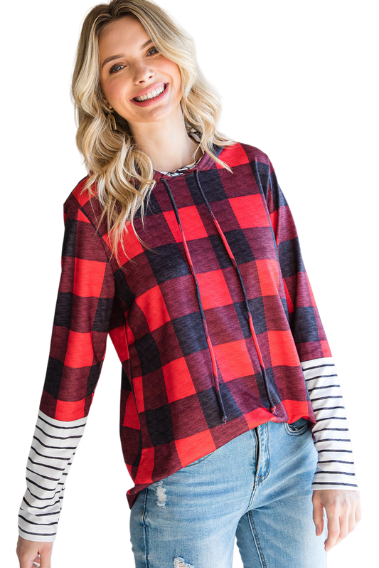 Plaid Striped Long Sleeve Hoodie