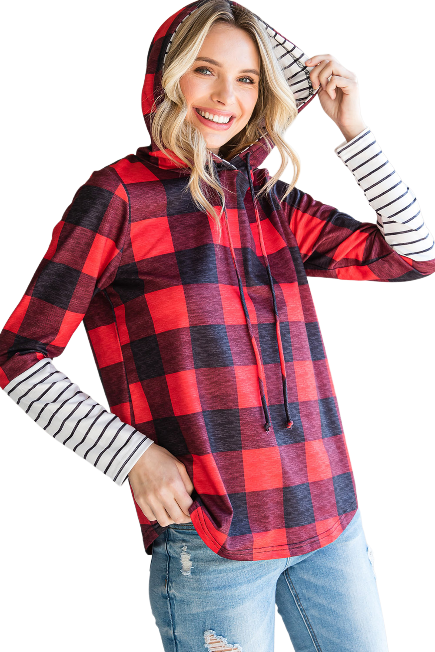 Plaid Striped Long Sleeve Hoodie