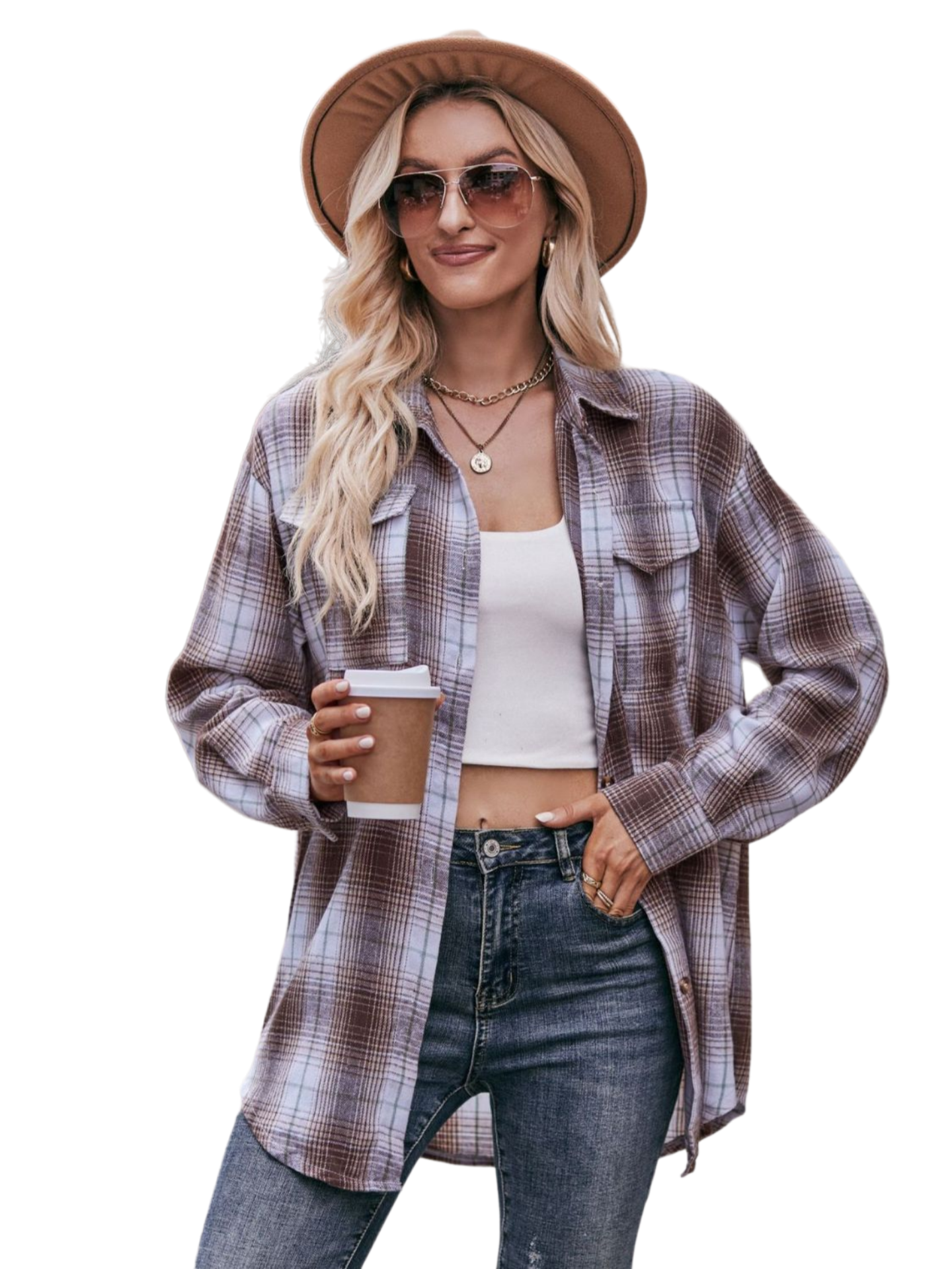 Plaid Dropped Shoulder Longline Shirt