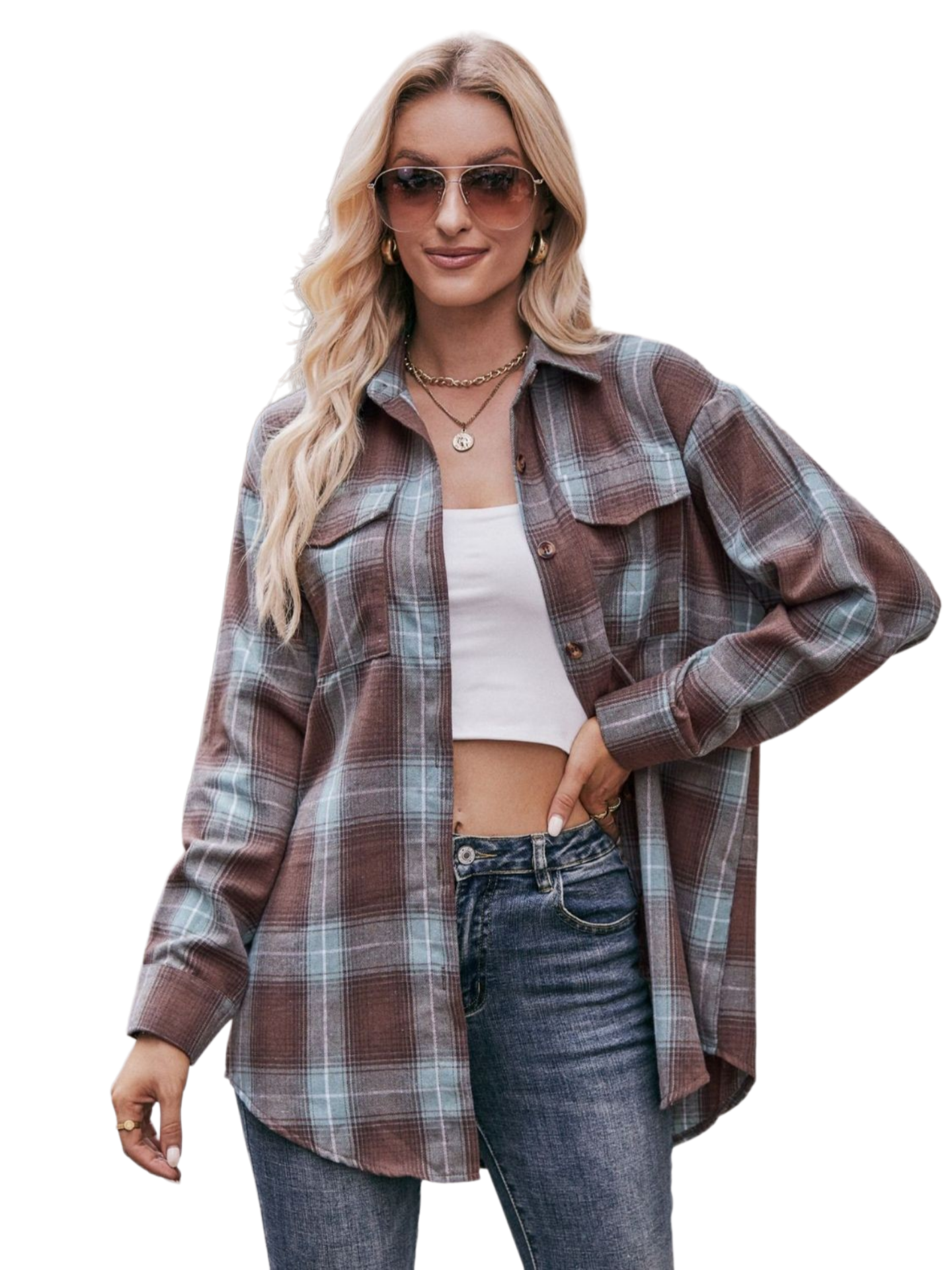 Plaid Dropped Shoulder Longline Shirt