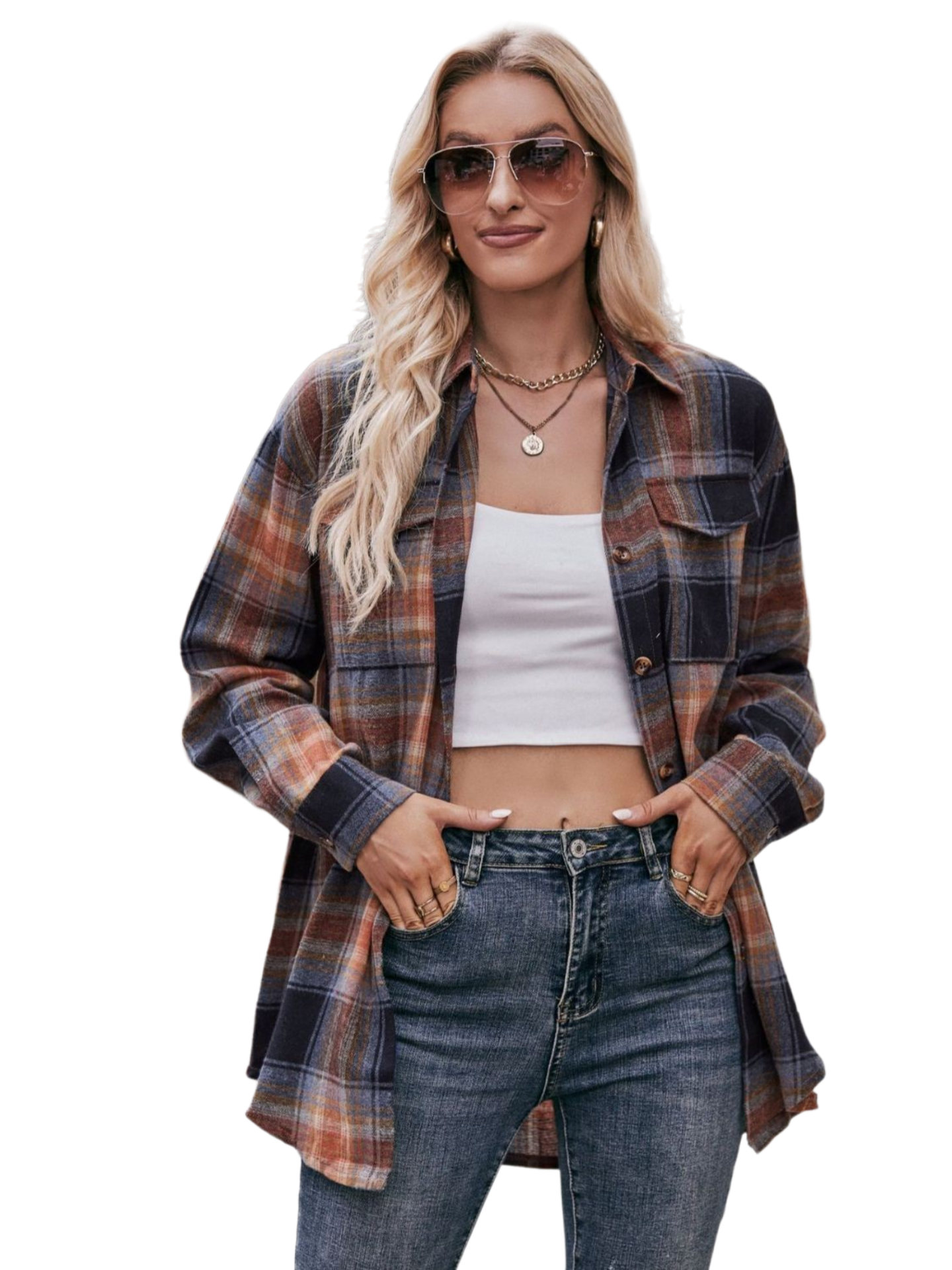 Plaid Dropped Shoulder Longline Shirt