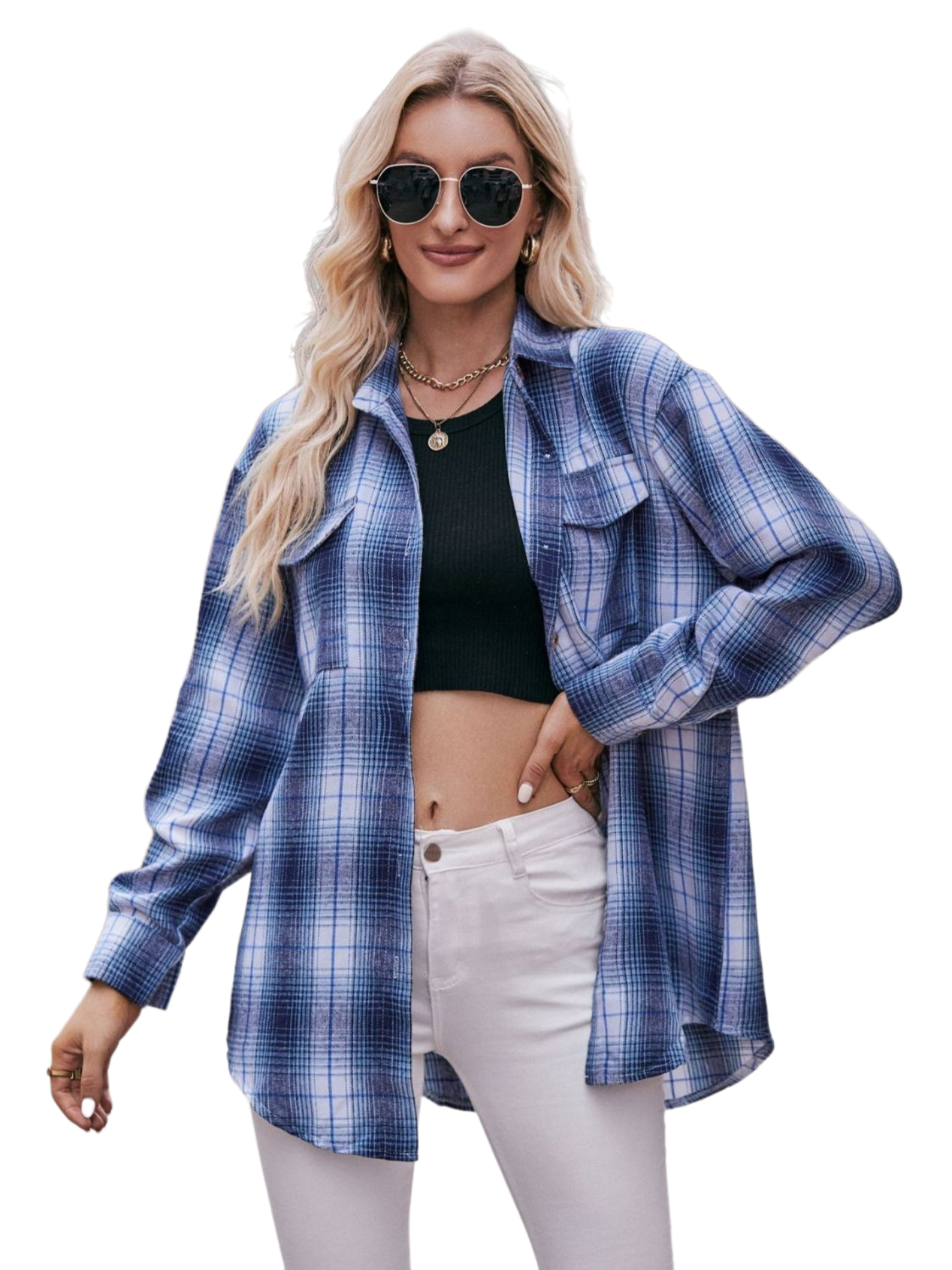 Plaid Dropped Shoulder Longline Shirt