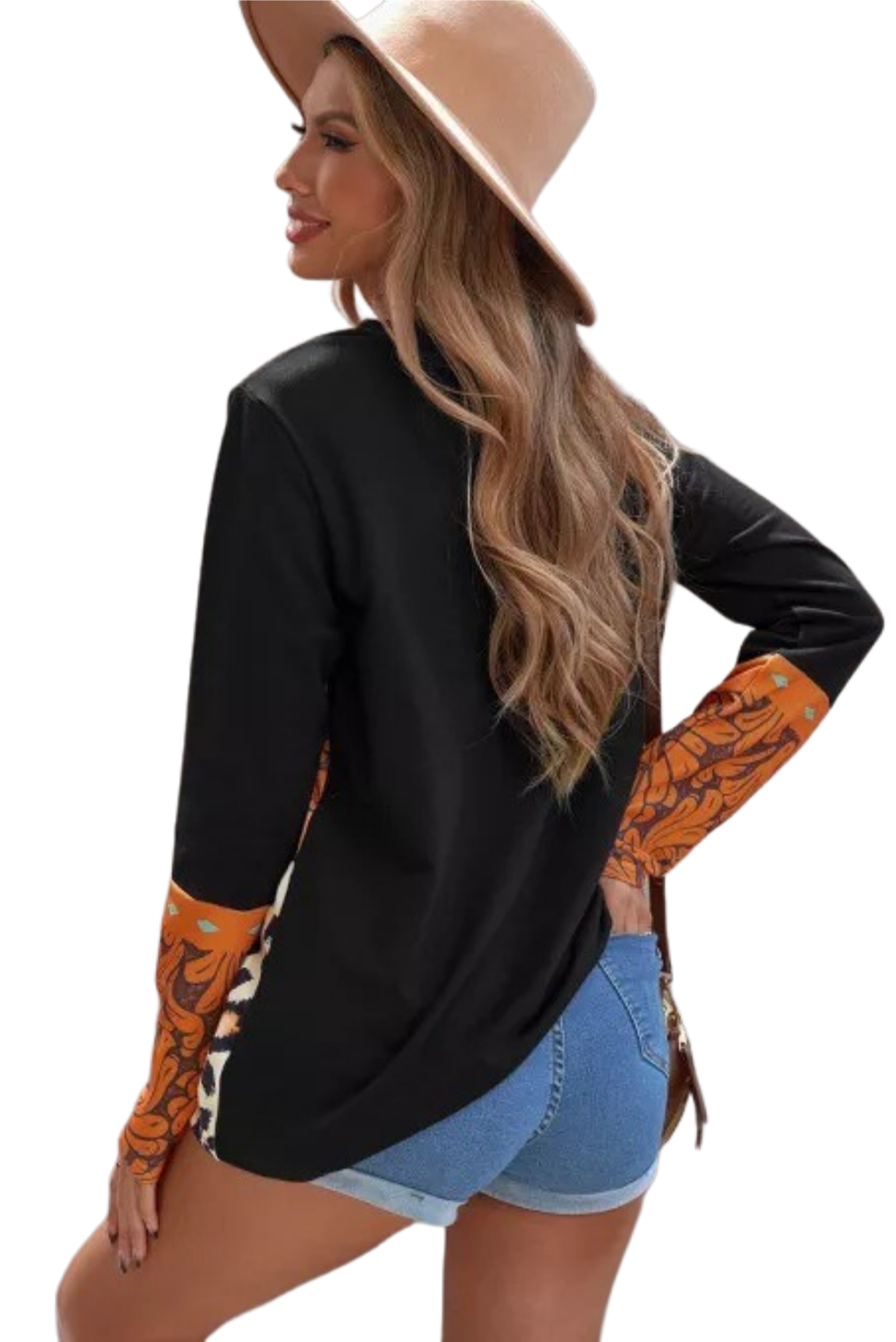 Mixed Print Color Block Long Sleeve Top