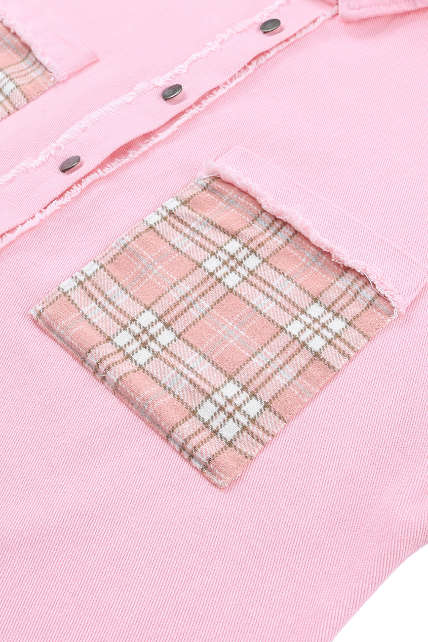 Double Take Plaid Raw Trim Shacket