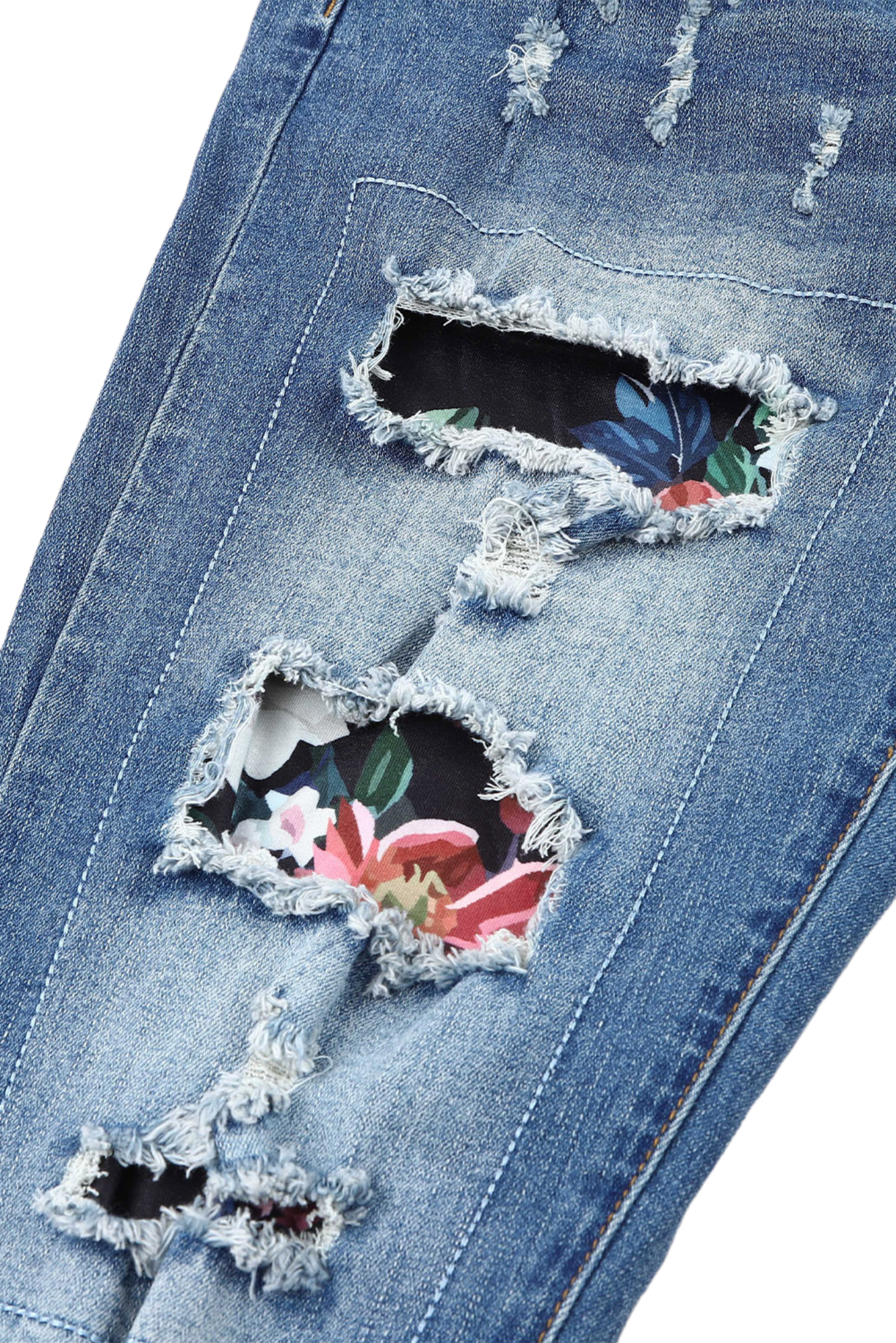 Floral Graphic Patchwork Distressed Jeans