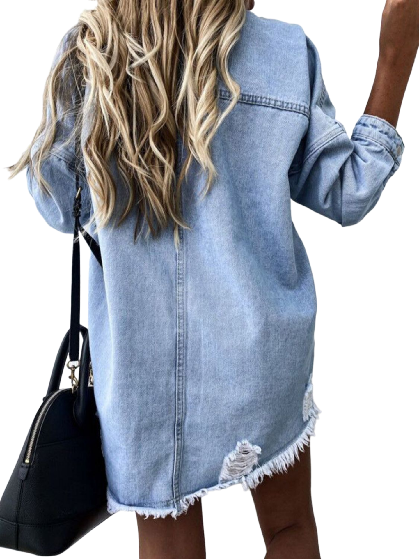 Raw Hem Collared Neck Long Sleeve Denim Jacket