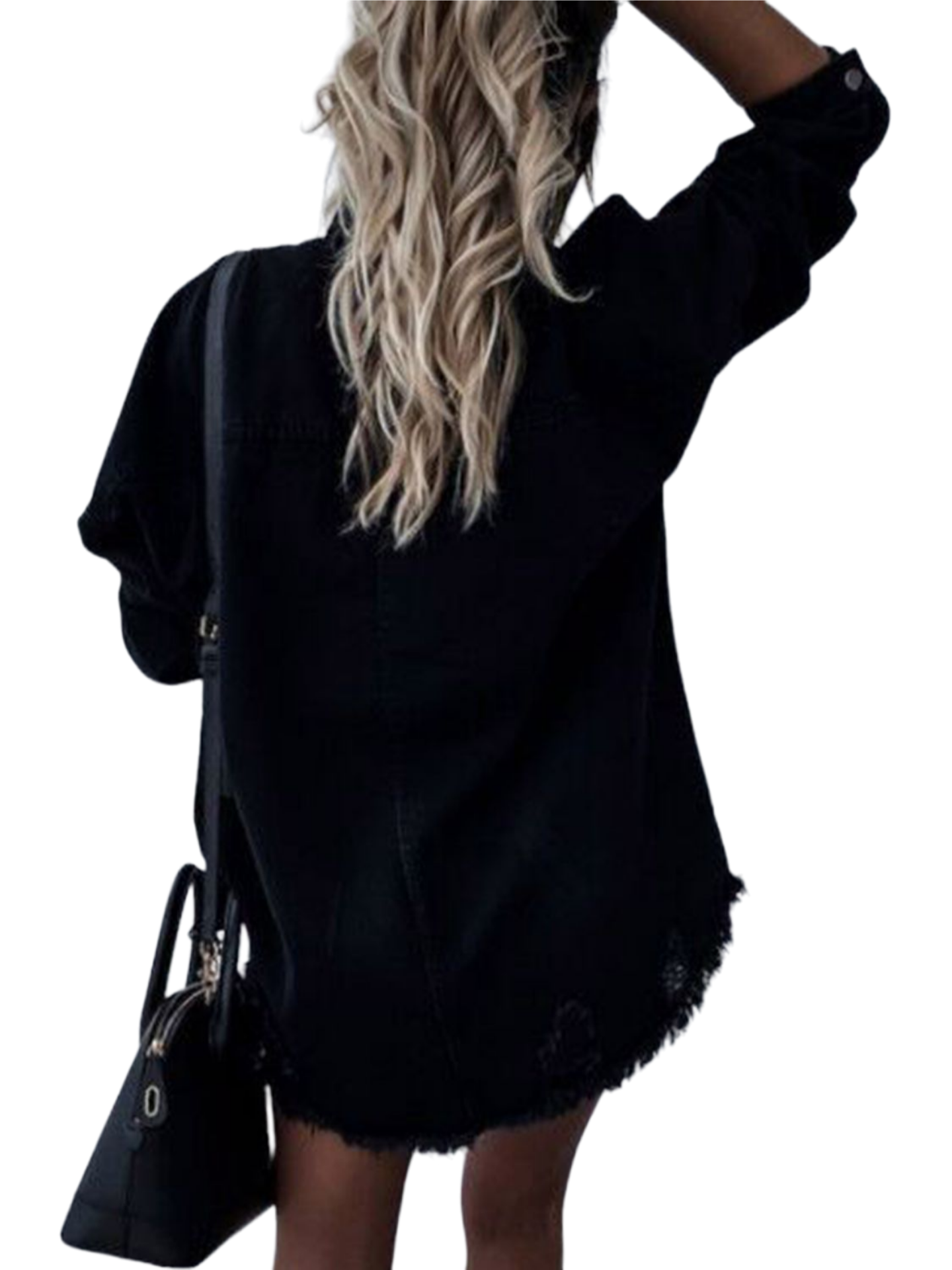 Raw Hem Collared Neck Long Sleeve Denim Jacket
