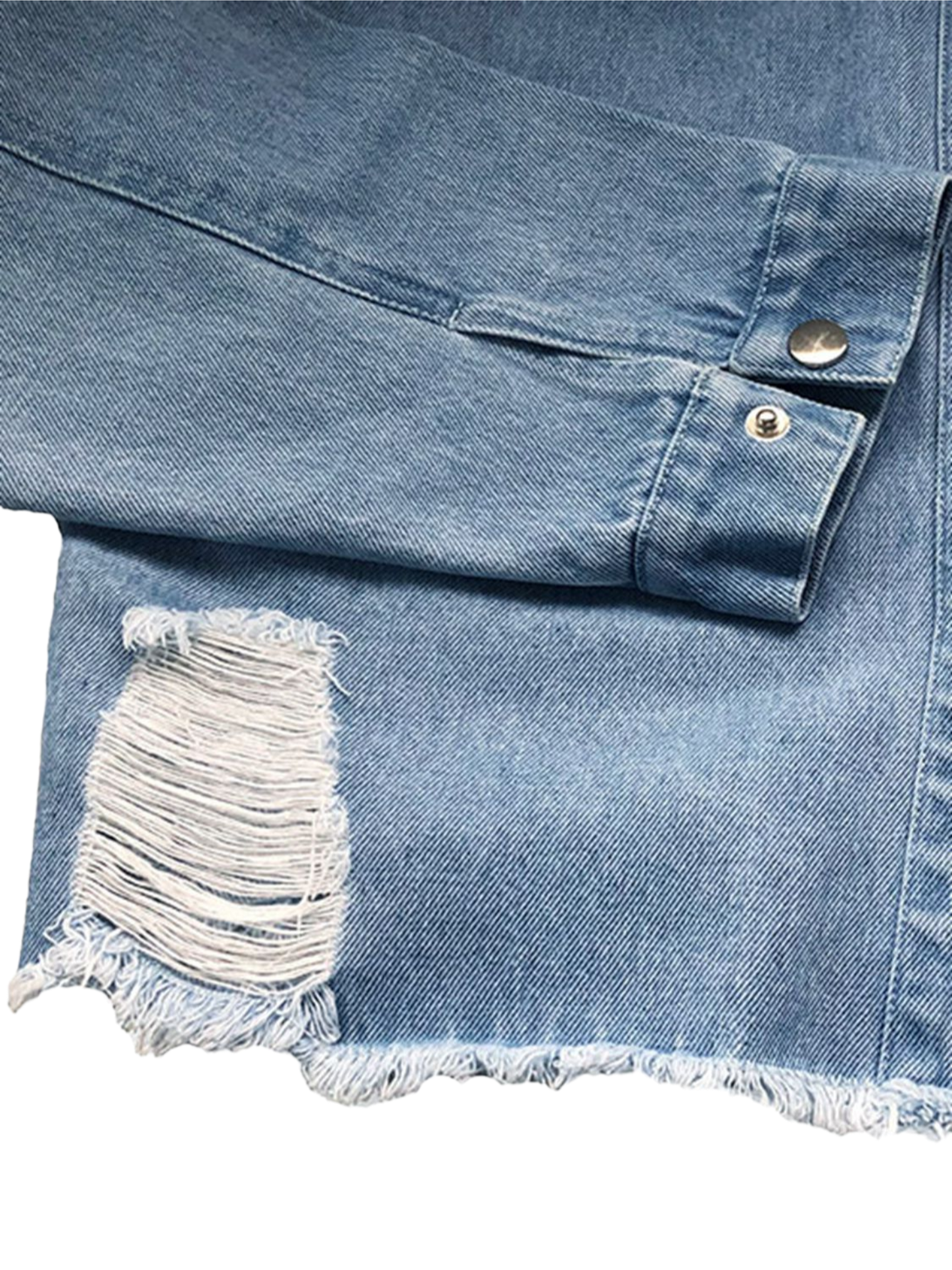 Raw Hem Collared Neck Long Sleeve Denim Jacket