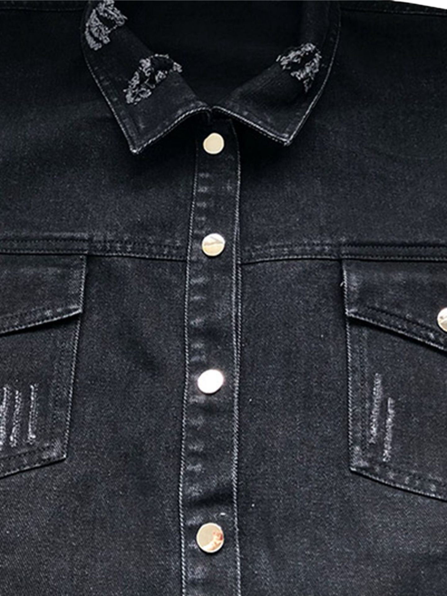Raw Hem Collared Neck Long Sleeve Denim Jacket