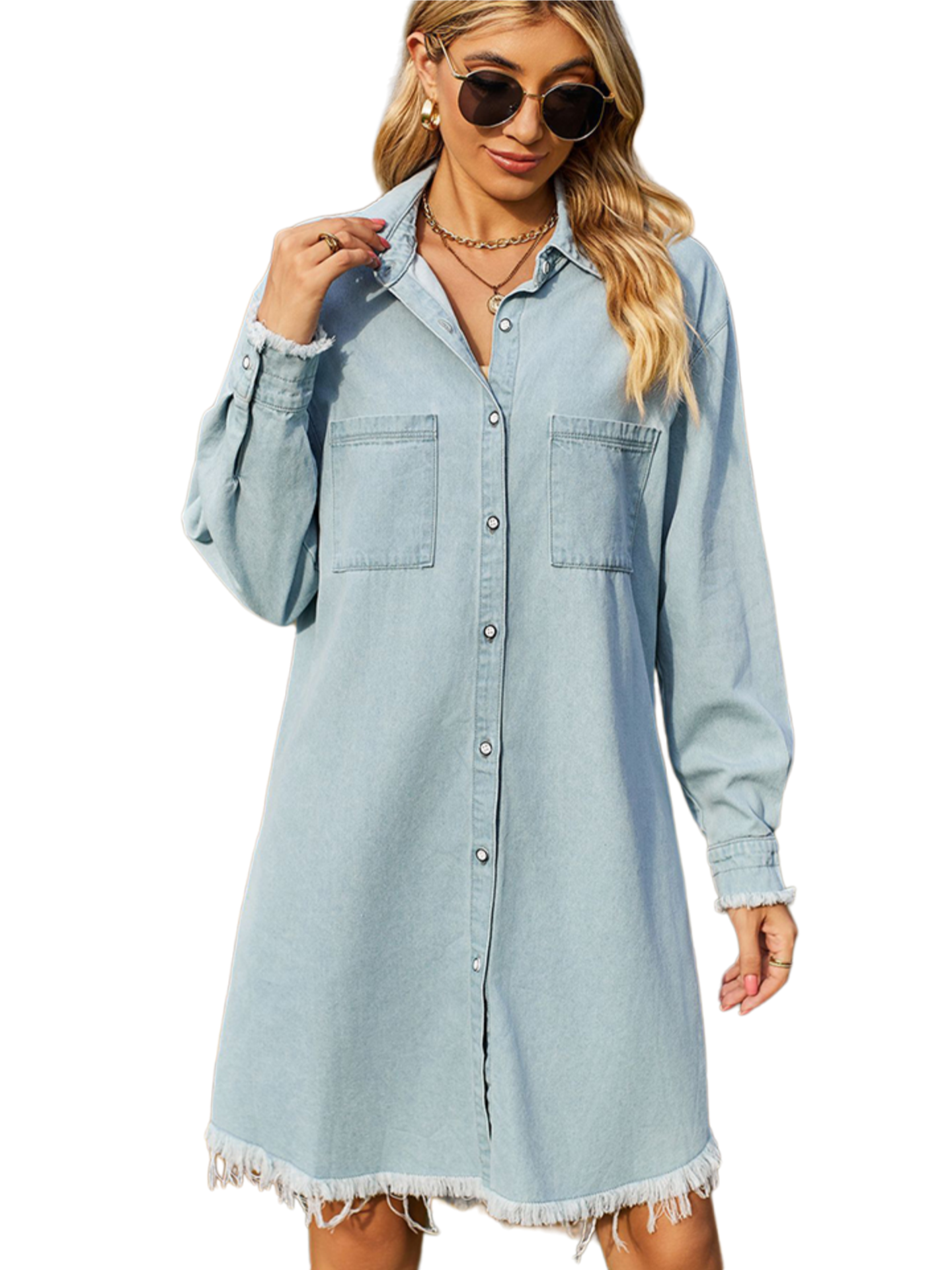 Raw Hem Collared Denim Dress