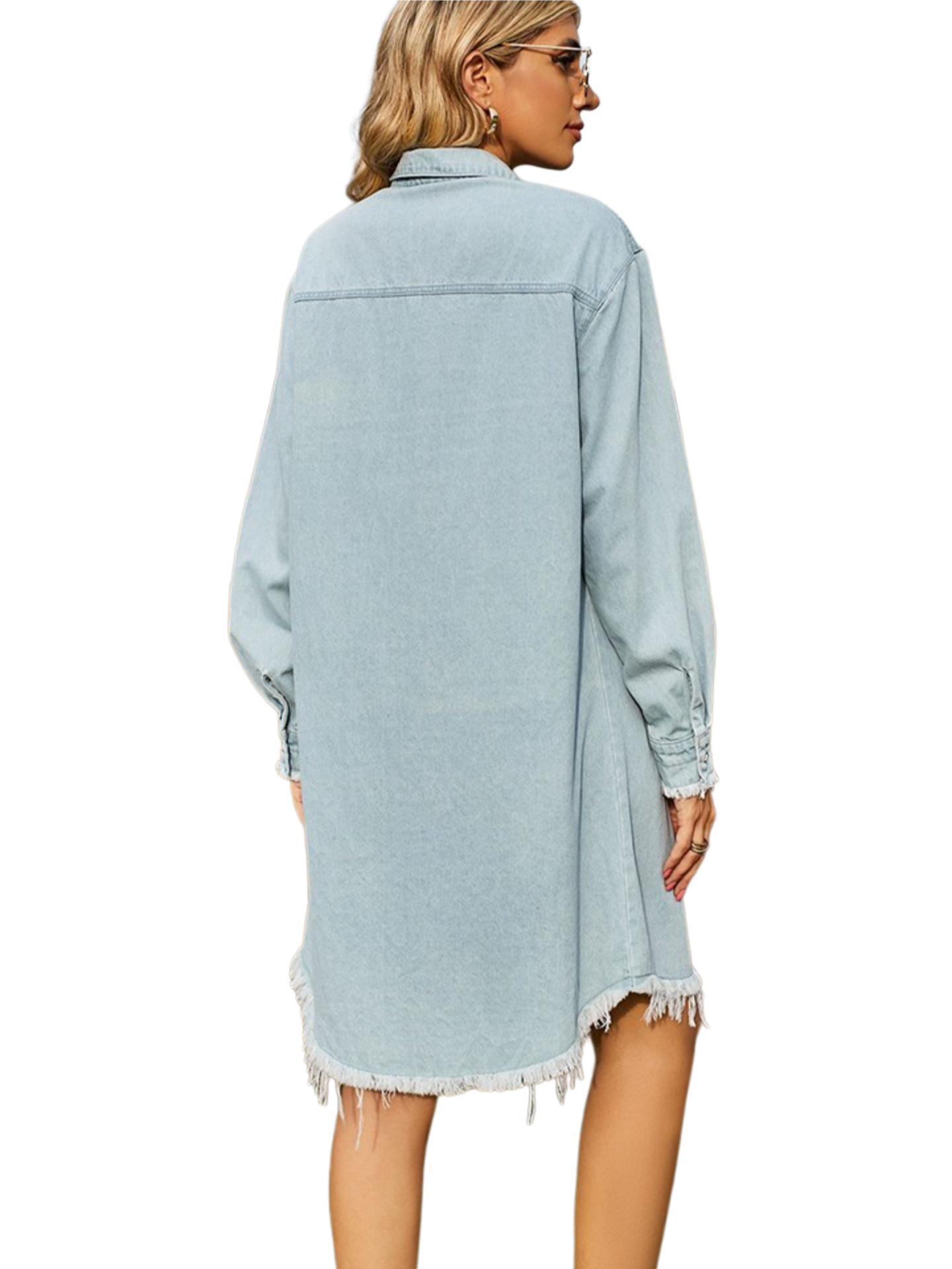 Raw Hem Collared Denim Dress