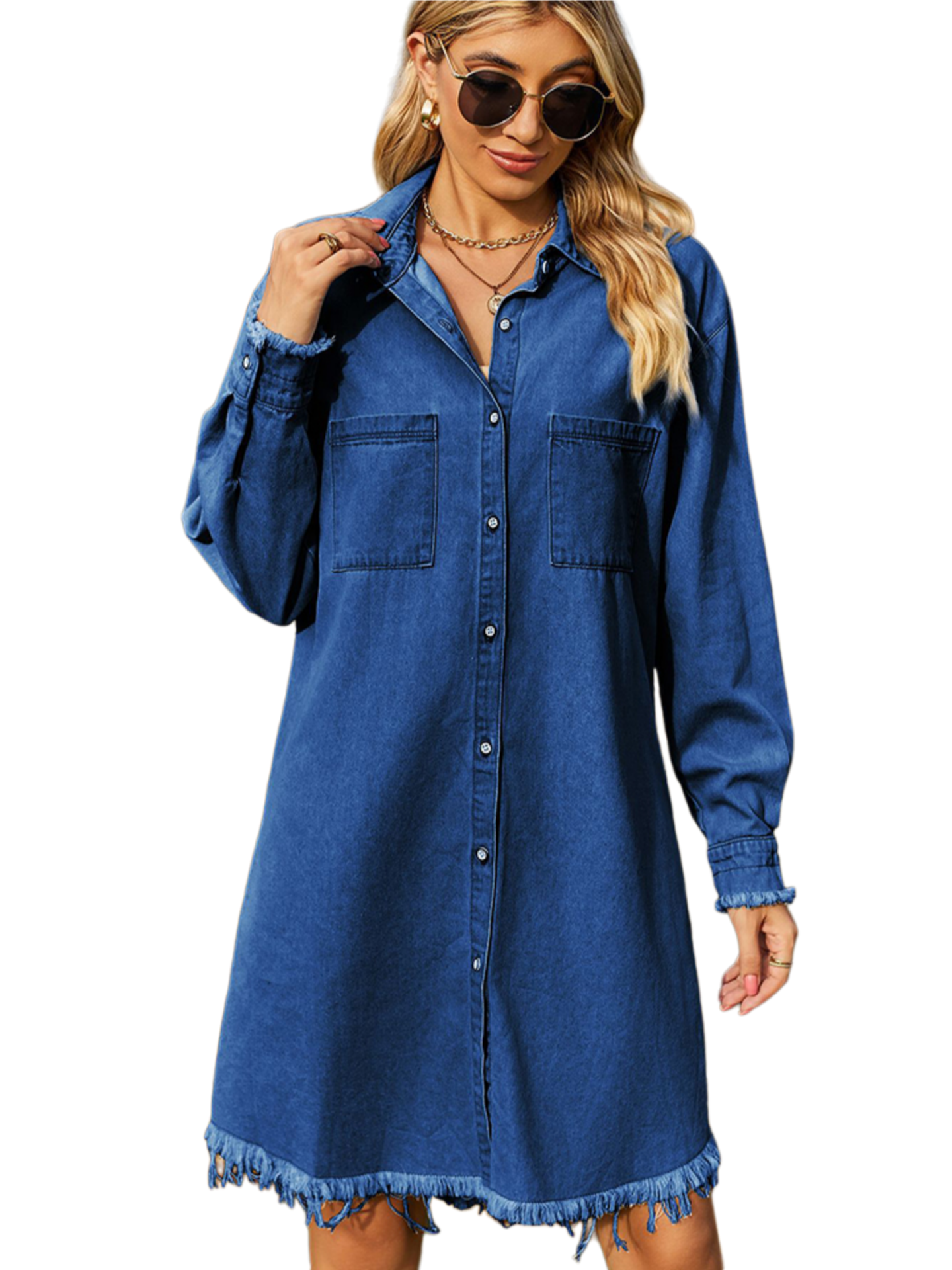 Raw Hem Collared Denim Dress