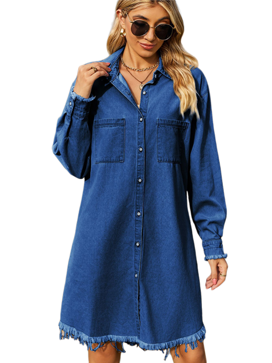 Raw Hem Collared Denim Dress