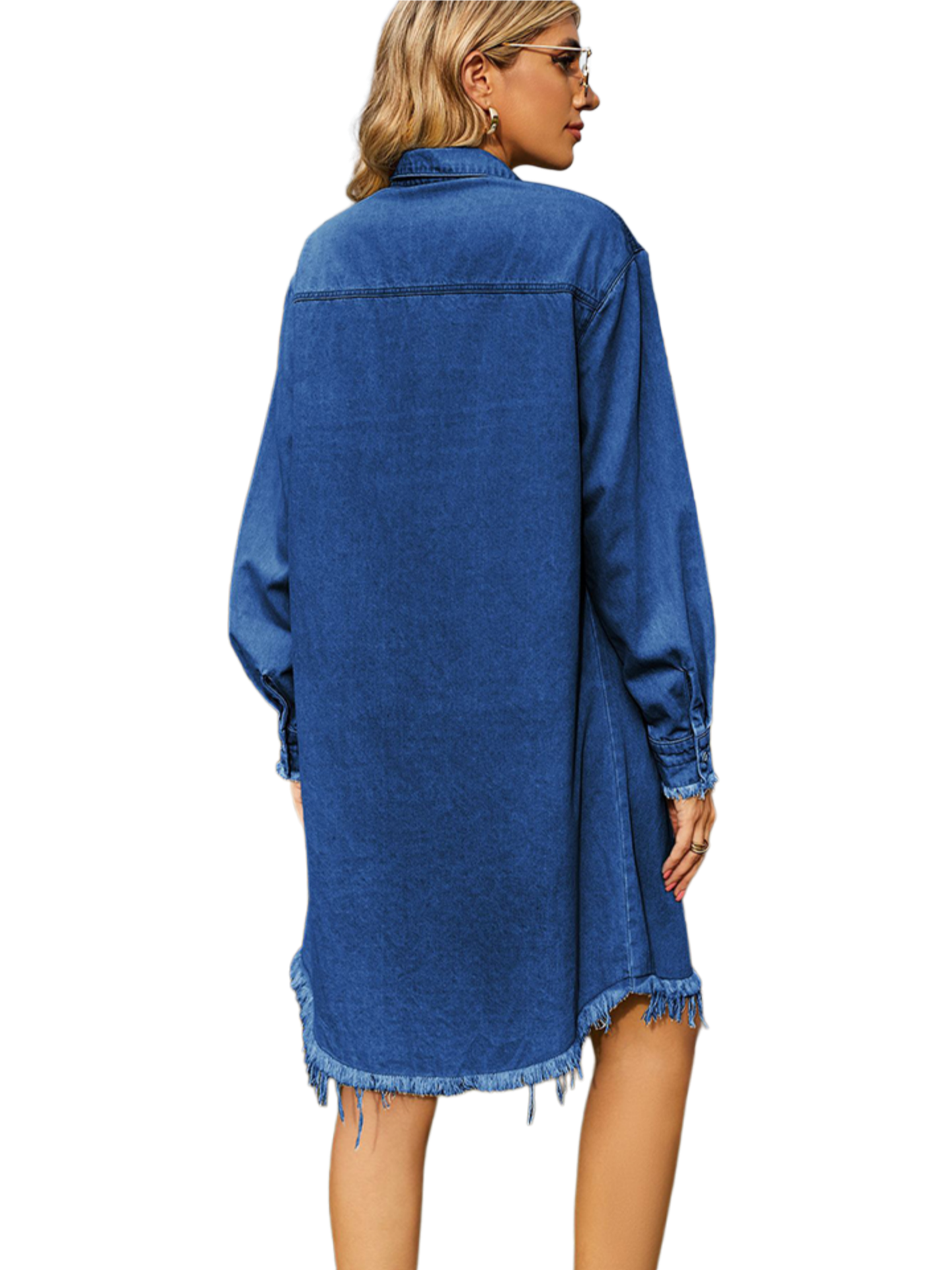 Raw Hem Collared Denim Dress