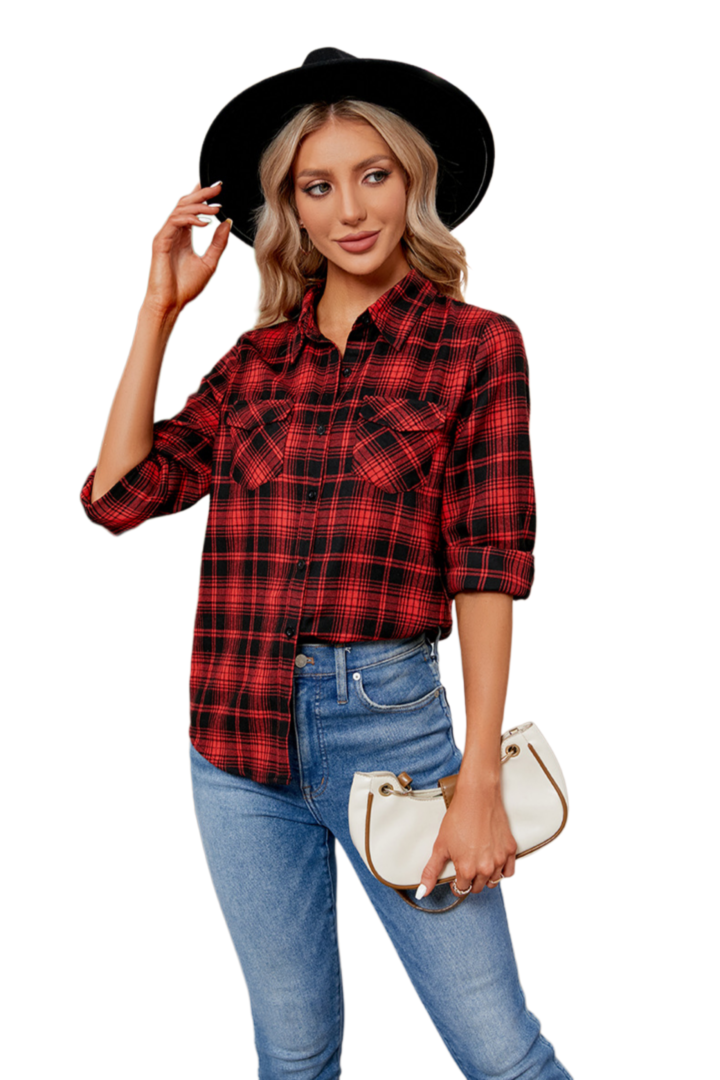 Plaid Curved Hem Long Sleeve Shirt