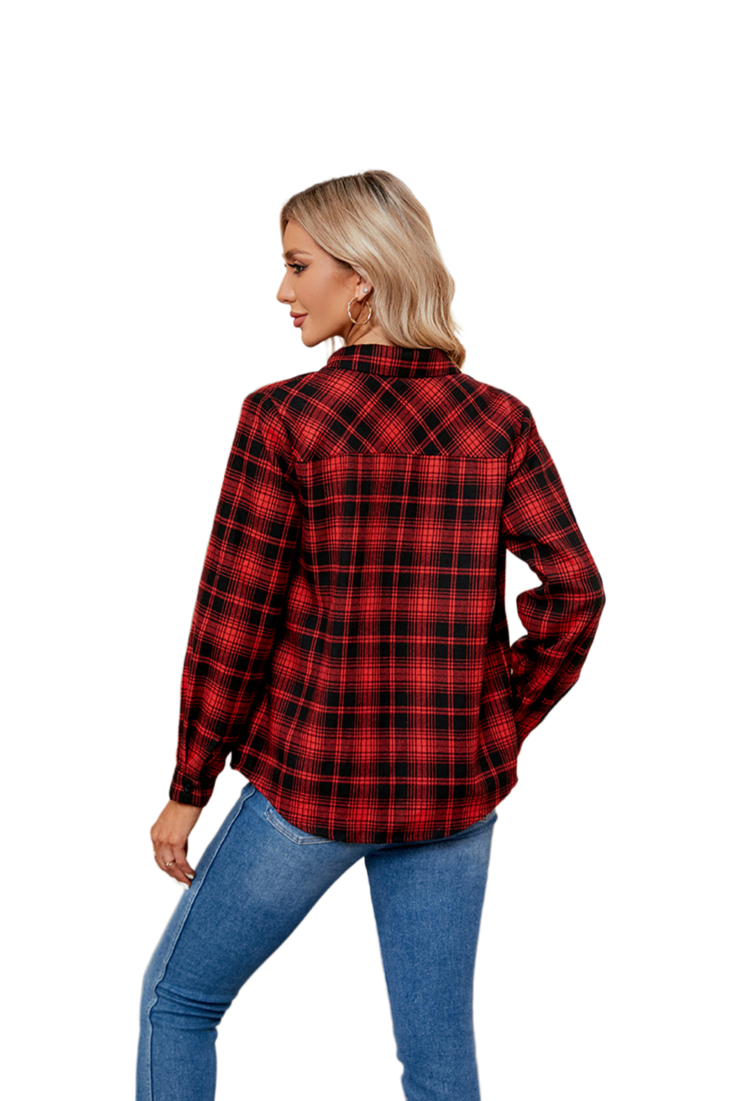 Plaid Curved Hem Long Sleeve Shirt