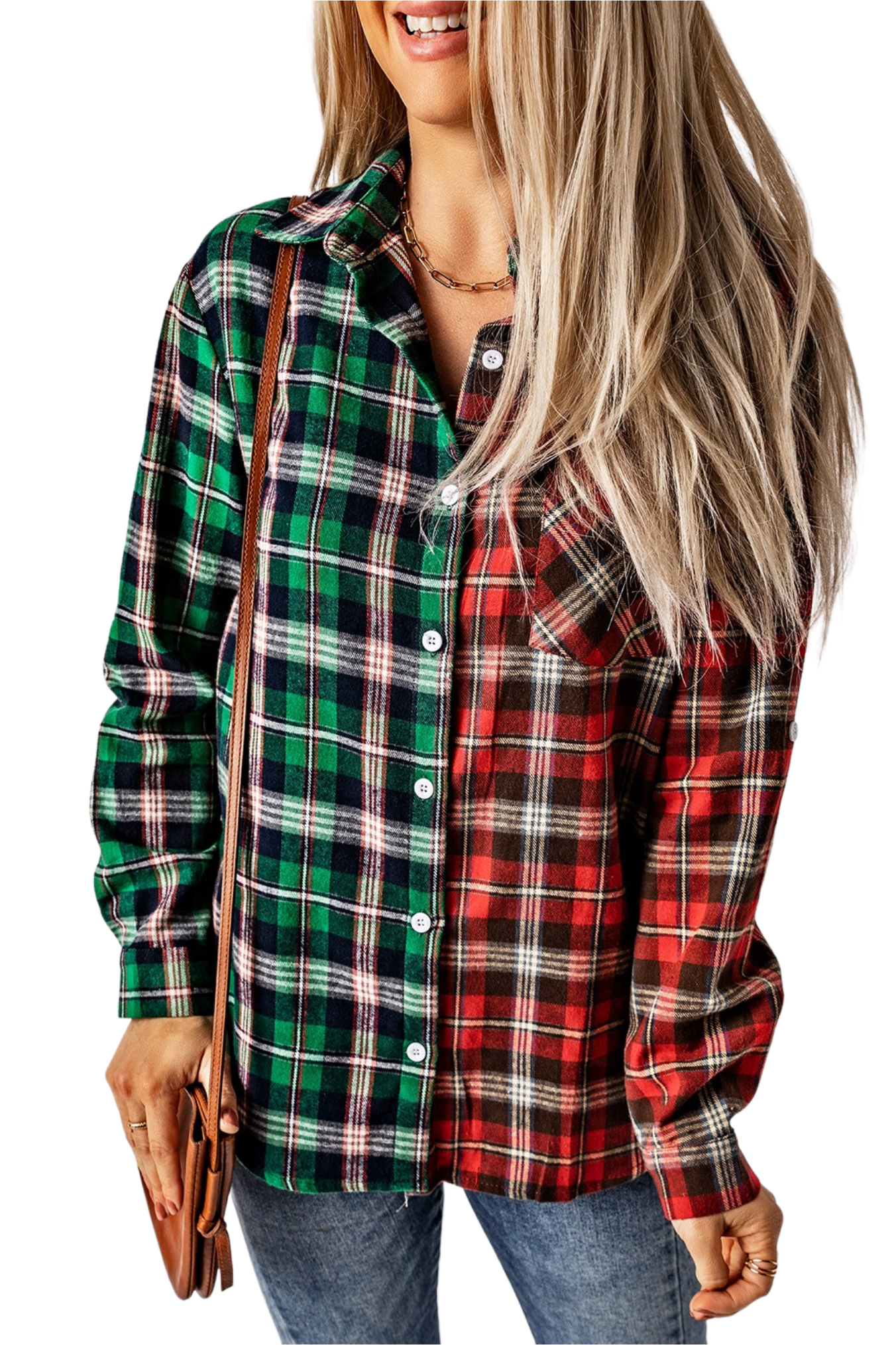 Plaid Collared Neck Long Sleeve Shirt