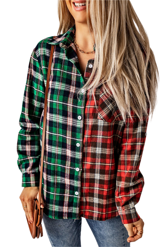 Plaid Collared Neck Long Sleeve Shirt