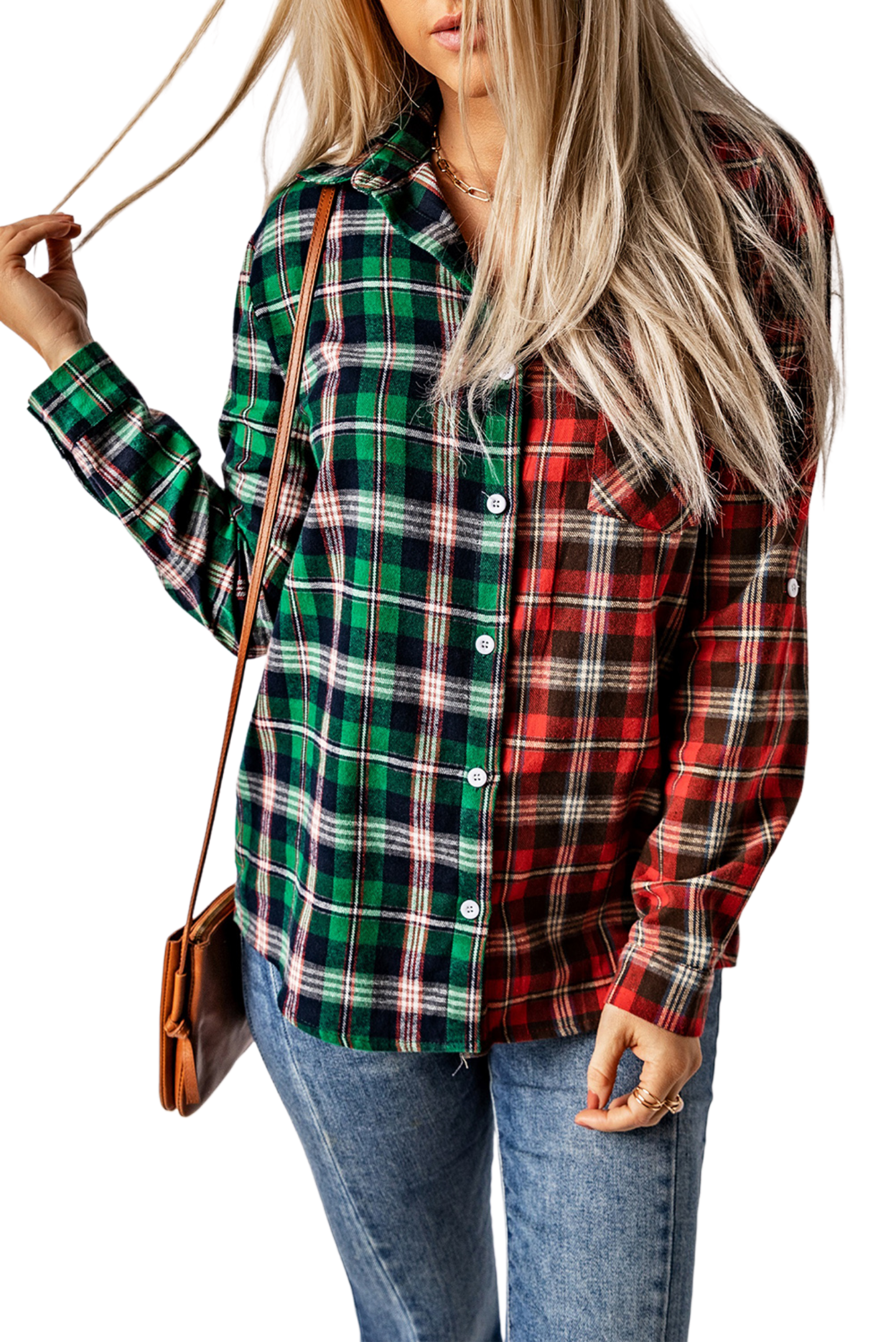 Plaid Collared Neck Long Sleeve Shirt