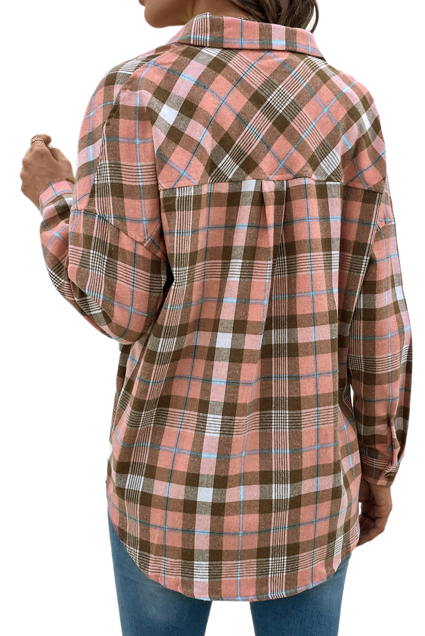 Plaid Collared Neck Long Sleeve Button-Up Shirt