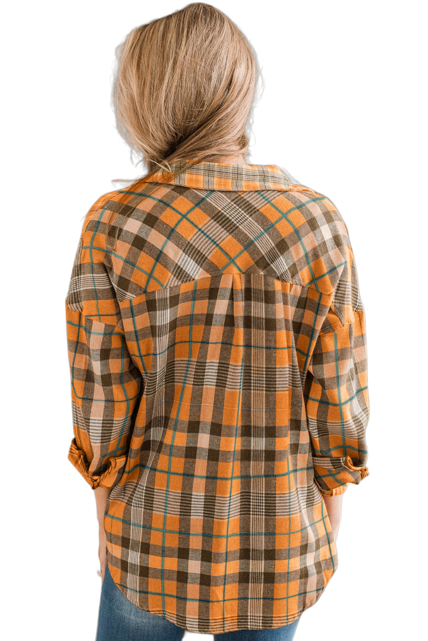 Plaid Collared Neck Long Sleeve Button-Up Shirt