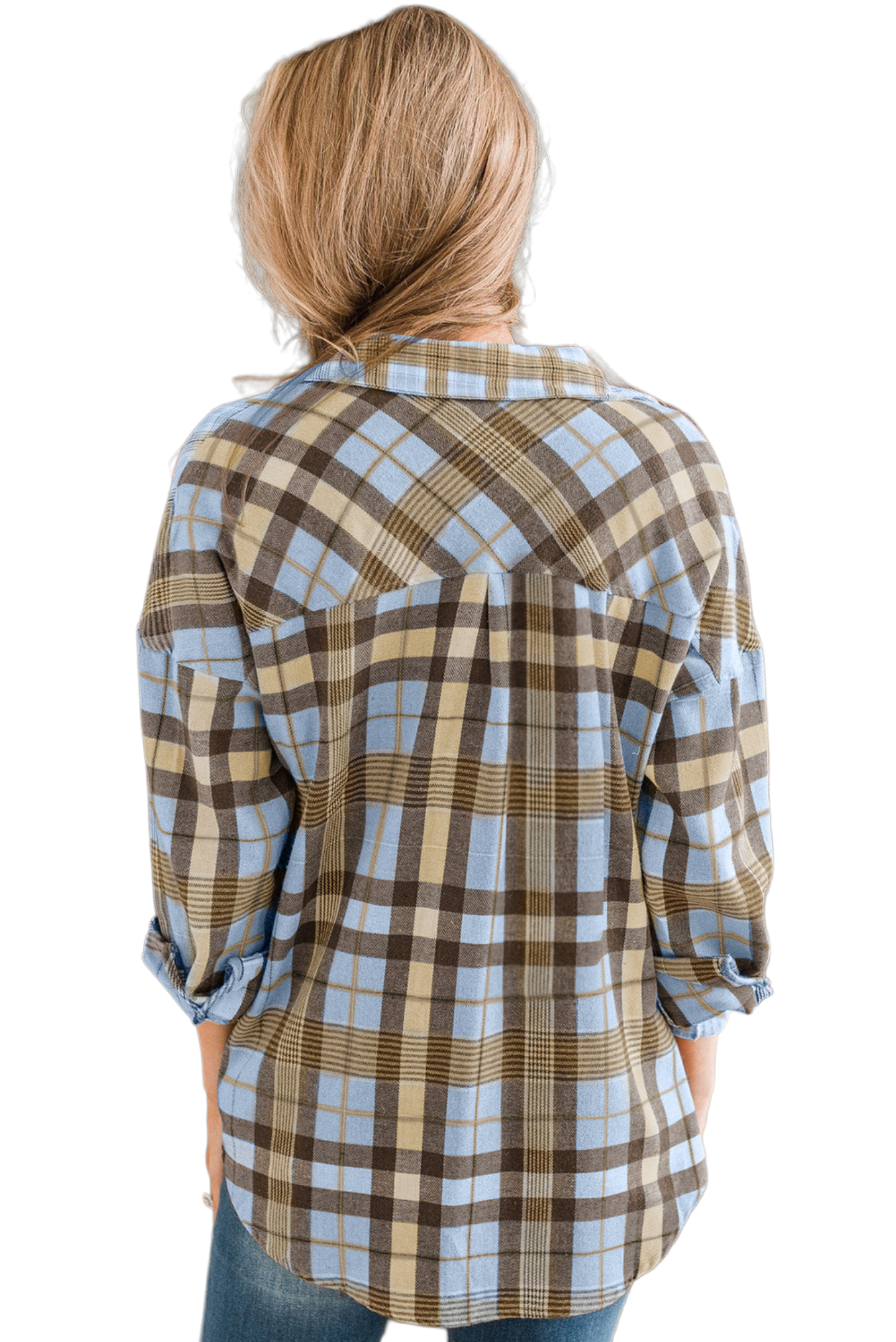 Plaid Collared Neck Long Sleeve Button-Up Shirt