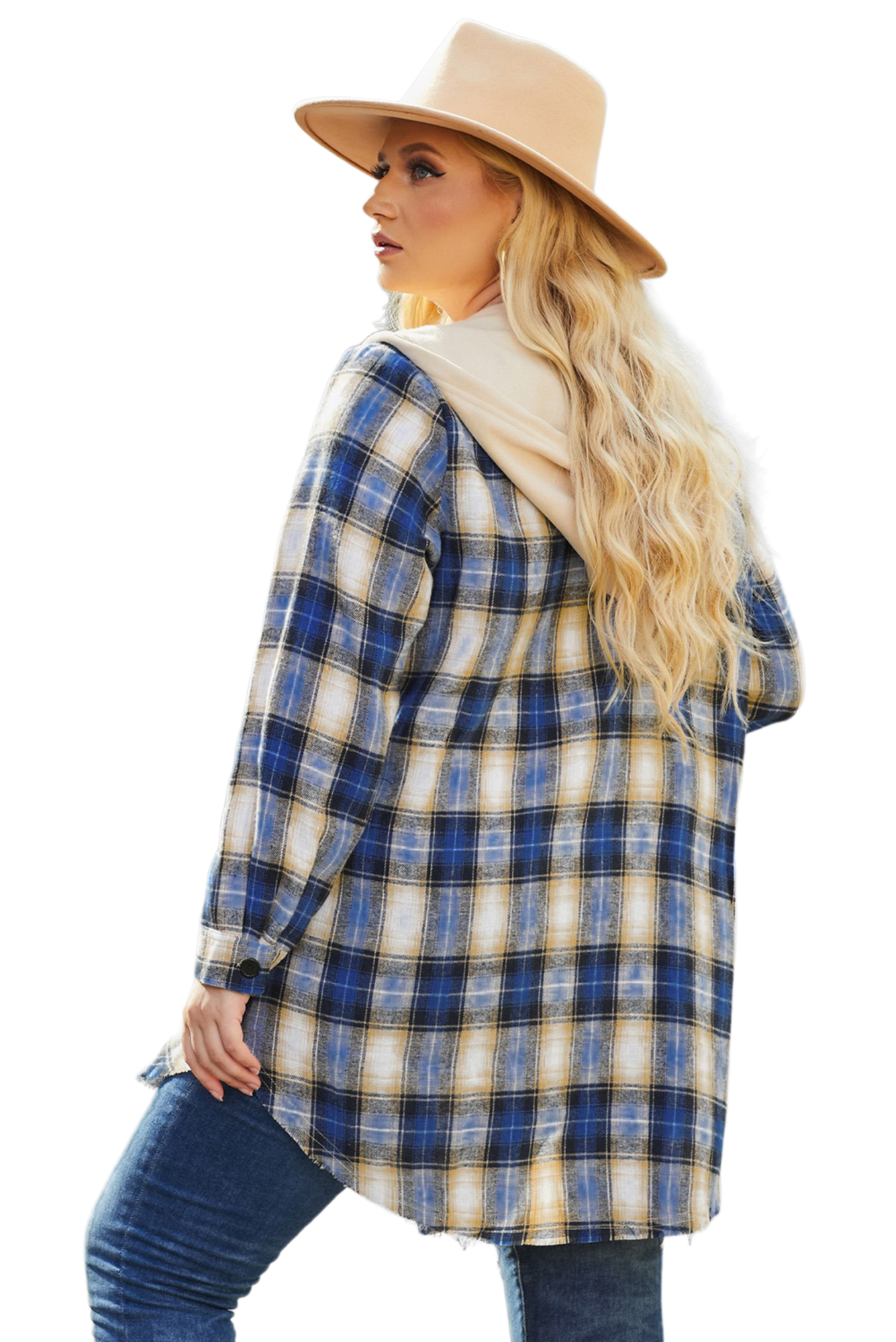 Plus Size Plaid Curved Hem Button Front Shirt