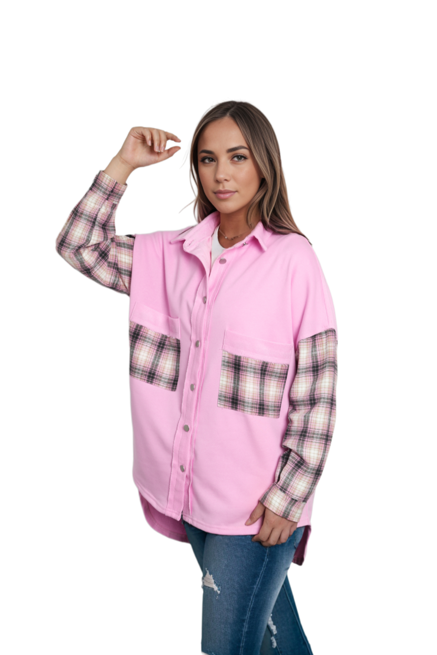 Dropped Shoulder Plaid Print Collared Neck Shirt