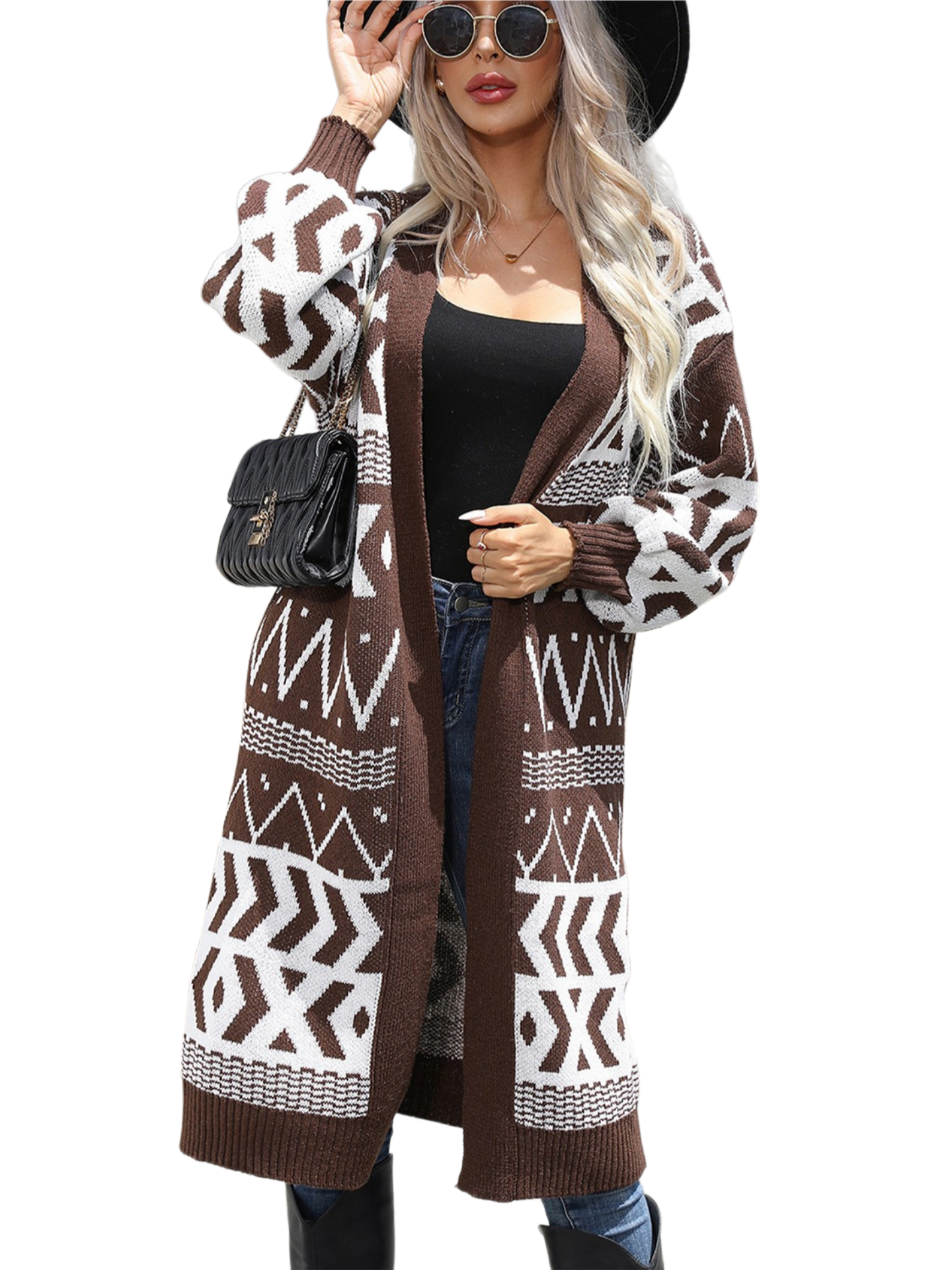 Geometric Open Front Longline Cardigan