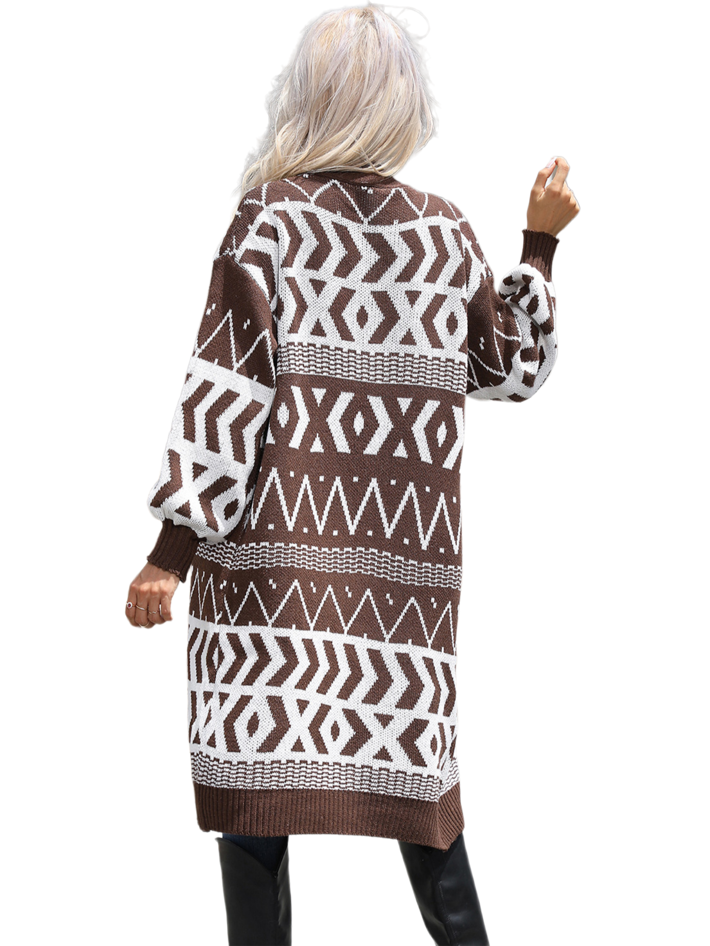 Geometric Open Front Longline Cardigan