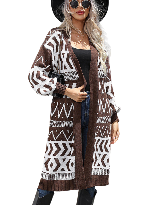 Geometric Open Front Longline Cardigan