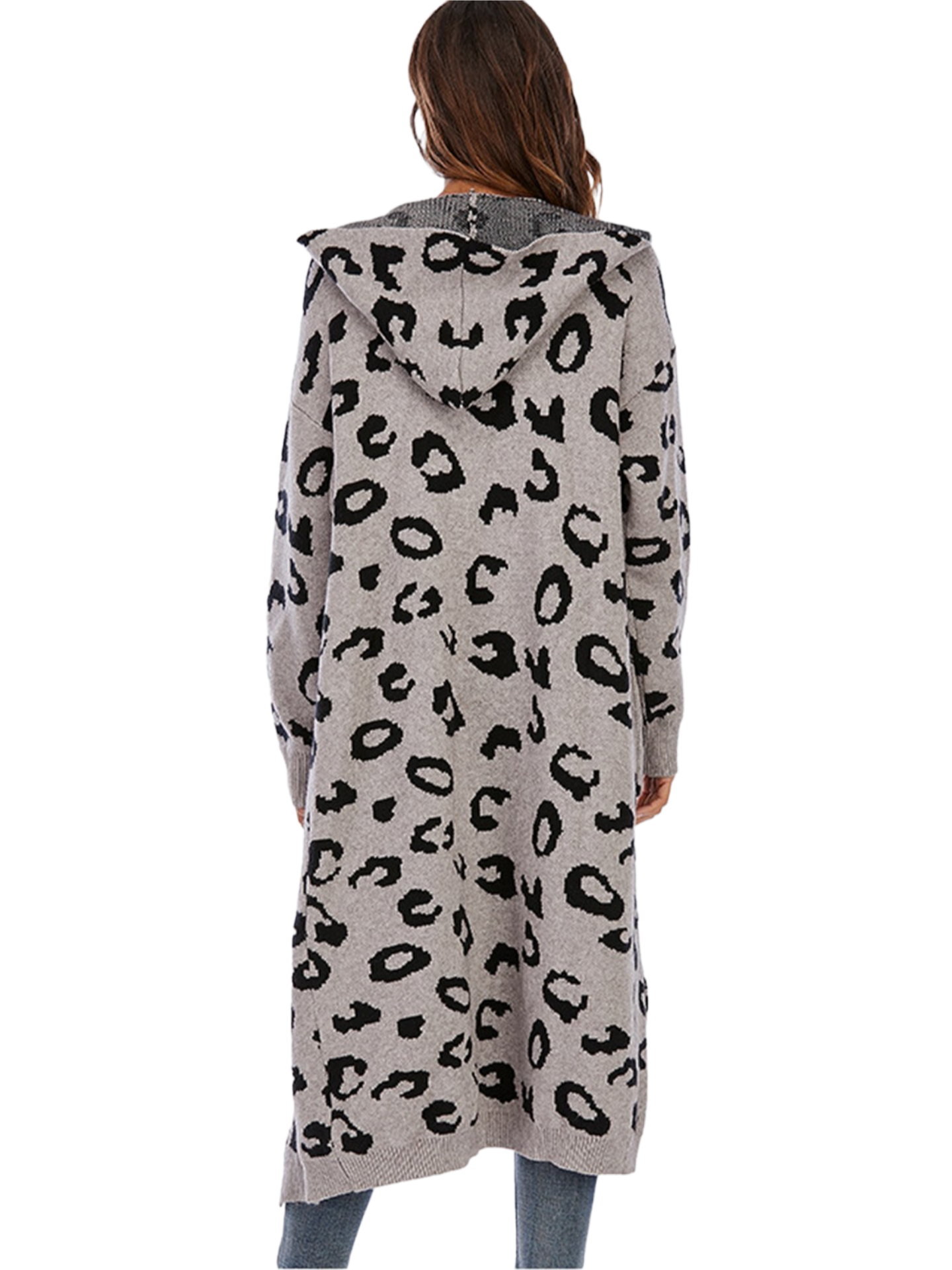 Leopard Hooded Cardigan with Pockets